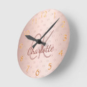 バラ金ゴールド・モノグラム・イニシャル名スクリプエレガントト ラウンド壁時計 (傾斜)