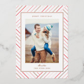 バラ金ゴールド&レッドキャンディストライプケーンHoliday Photo 箔シーズンカード (正面)