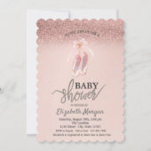 バラ金ゴールド《写真》ぼけ味、フラワーバレエ靴ベビーシャワー 招待状 (正面)