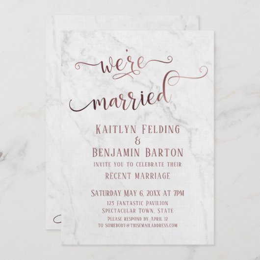 バラ金ゴールド「我々は」結婚したタイポグラフィ(大理石付き) 招待状 (正面/裏面)