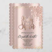 バラ金ゴールド、星ベビーシャワー招待状 招待状 (正面/裏面)