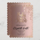 バラ金ゴールド、星ベビーシャワー招待状 招待状 (正面/裏面)