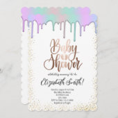 バラ金ゴールド、虹の色の星ベビーシャワーInvi 招待状 (正面/裏面)