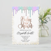 バラ金ゴールド、虹の色の星ベビーシャワーInvi 招待状 (スタンド正面)