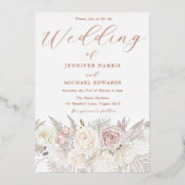 バラ金ゴールド、赤面およびアイボリーフローラ結婚の 箔招待状 (正面)