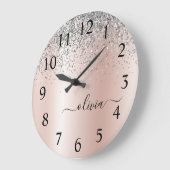 バラ金ゴールド-赤面ピンクグリッターシルバーモノグラム ラージ壁時計 (傾斜)