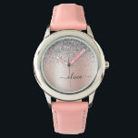 バラ金ゴールド-赤面ピンクグリッターシルバーモノグラム 腕時計<br><div class="desc">バラ金ゴールド-赤面ピンクとシルバーフォイルフェイクメタリックスパークルグリッターブラシ仕上げ金属モノグラム名時計。これは、最高の甘い16歳の誕生日、結婚ブライダルシャワー、記念日、赤ちゃんシャワーまたはバチェロレッテギフトを作る誰かがグラームの豪華さとシックなスタイルを愛する。</div>