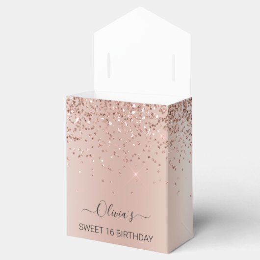 バラ金ゴールド-赤面ピンクグリッタースウィート16誕生日 フェイバーボックス (オープン)