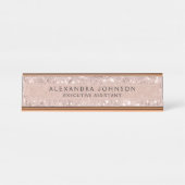 バラ金ゴールド-赤面ピンクグリッタースパークルシモダンック デスクネームプレート (正面)