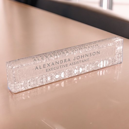 バラ金ゴールド-赤面ピンクグリッタースパークルシモダンック デスクネームプレート