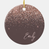 バラ金ゴールド-赤面ピンクグリッターテラコッタ名 セラミックオーナメント (裏面)