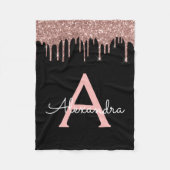 バラ金ゴールド-赤面ピンクグリッターブラックモノグラム フリースブランケット (正面)