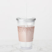 バラ金ゴールド-赤面ピンクグリッターメタルモノグラム名 アクリルタンブラー (右)