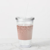 バラ金ゴールド-赤面ピンクグリッターメタルモノグラム名 アクリルタンブラー (裏面)