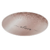 バラ金ゴールド-赤面ピンクグリッターメタルモノグラム名 カッティングボード (角)