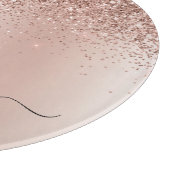 バラ金ゴールド-赤面ピンクグリッターメタルモノグラム名 カッティングボード (角)