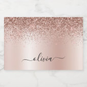 バラ金ゴールド-赤面ピンクグリッターメタルモノグラム名 スパークリングワインラベル (シングルラベル)