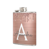 バラ金ゴールド-赤面ピンクグリッターメタルモノグラム名 フラスク (左)