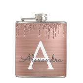 バラ金ゴールド-赤面ピンクグリッターメタルモノグラム名 フラスク (正面)
