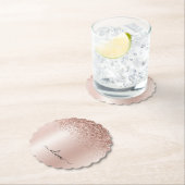 バラ金ゴールド-赤面ピンクグリッターメタルモノグラム名 ペーパーコースター (インサイチュ)