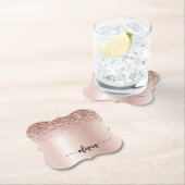 バラ金ゴールド-赤面ピンクグリッターメタルモノグラム名 ペーパーコースター (インサイチュ)