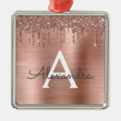 バラ金ゴールド-赤面ピンクグリッターメタルモノグラム名 メタルオーナメント (正面)