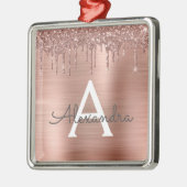 バラ金ゴールド-赤面ピンクグリッターメタルモノグラム名 メタルオーナメント (左)