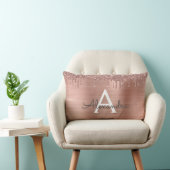 バラ金ゴールド-赤面ピンクグリッターメタルモノグラム名 ランバークッション (椅子)