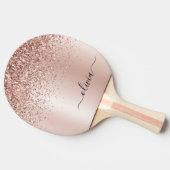 バラ金ゴールド-赤面ピンクグリッターメタルモノグラム名 卓球ラケット (横)