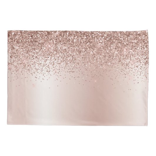 バラ金ゴールド-赤面ピンクグリッターメタルモノグラム名 枕カバー (裏面)