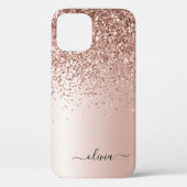 バラ金ゴールド-赤面ピンクグリッターメタルモノグラム名 Case-Mate iPhoneケース (裏面)