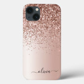 バラ金ゴールド-赤面ピンクグリッターメタルモノグラム名 Case-Mate iPhoneケース (裏面)