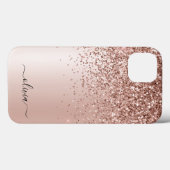 バラ金ゴールド-赤面ピンクグリッターメタルモノグラム名 Case-Mate iPhoneケース (裏面 (横))