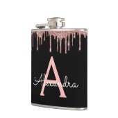 バラ金ゴールド-赤面ピンクグリッターモノグラム名 フラスク (左)