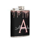 バラ金ゴールド-赤面ピンクグリッターモノグラム名 フラスク (右)