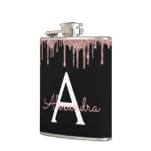 バラ金ゴールド-赤面ピンクグリッターモノグラム名 フラスク (左)