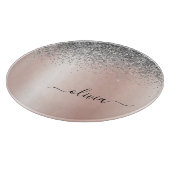 バラ金ゴールド-赤面ピンクシルバーグリッターモノグラム カッティングボード (角)