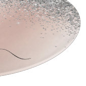 バラ金ゴールド-赤面ピンクシルバーグリッターモノグラム カッティングボード (角)