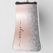 バラ金ゴールド-赤面ピンクシルバーグリッターモノグラム ゴルフヘッドカバー (回転90)