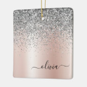 バラ金ゴールド-赤面ピンクシルバーグリッターモノグラム セラミックオーナメント (左)