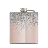 バラ金ゴールド-赤面ピンクシルバーグリッターモノグラム フラスク (裏面)