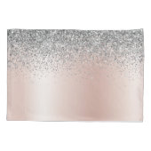 バラ金ゴールド-赤面ピンクシルバーグリッターモノグラム 枕カバー (裏面)