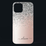 バラ金ゴールド-赤面ピンクシルバーグリッターモノグラム iPhone 12ケース<br><div class="desc">バラ金ゴールド-赤面ピンクと銀フェイク箔メタリックスパークルと滴下グリッターブラシ仕上げ金属モノグラムの名前とイニシャル電話。これは、最高の甘い16歳の誕生日、結婚ブライダルシャワー、記念日、赤ちゃんシャワーまたはバチェロレッテギフトを作る誰かがグラームの豪華さとシックなスタイルを愛する。</div>