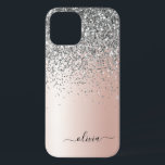 バラ金ゴールド-赤面ピンクシルバーグリッターモノグラム iPhone 12ケース<br><div class="desc">バラ金ゴールド-赤面ピンクと銀フェイク箔メタリックスパークルと滴下グリッターブラシ仕上げ金属モノグラムの名前とイニシャル電話。これは、最高の甘い16歳の誕生日、結婚ブライダルシャワー、記念日、赤ちゃんシャワーまたはバチェロレッテギフトを作る誰かがグラームの豪華さとシックなスタイルを愛する。</div>