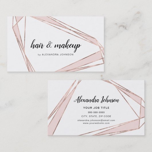 バラ金ゴールド-赤面ピンクジオメトリックヘアメイクアップ 名刺 (正面/裏面)