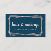 バラ金ゴールド-赤面ピンクジオメトリックヘアメイクアップ 名刺 (正面)