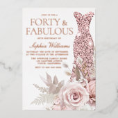 バラ金ゴールド、赤面ピンクドレス40th誕生日パーティー 箔招待状