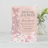 バラ金ゴールド&赤面ピンクフローラブライダルシャワーInvt 招待状 (スタンド正面)