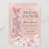 バラ金ゴールド&赤面ピンクフローラブライダルシャワーInvt 招待状 (正面/裏面)