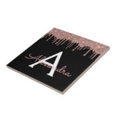 バラ金ゴールド-赤面ピンクブラックグリッターモノグラム名 タイル (側面)